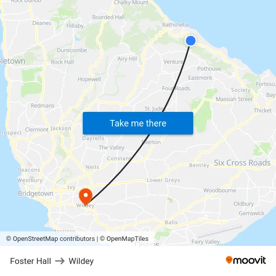 Foster Hall to Wildey map