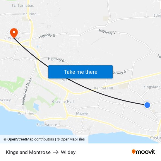 Kingsland Montrose to Wildey map