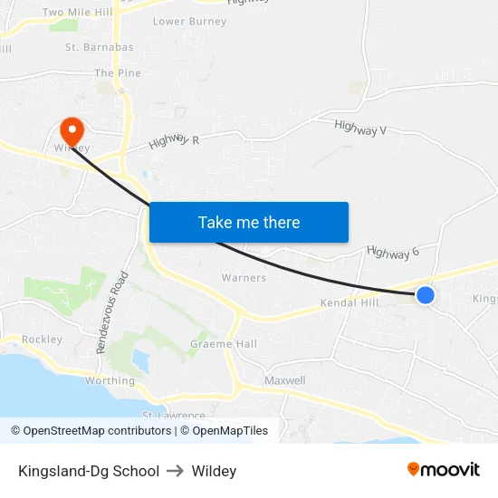 Kingsland-Dg School to Wildey map