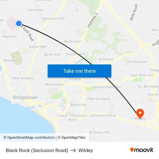 Black Rock (Seclusion Road) to Wildey map