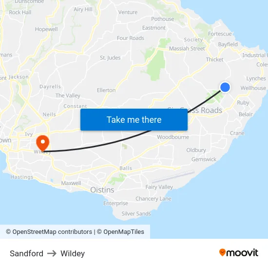 Sandford to Wildey map