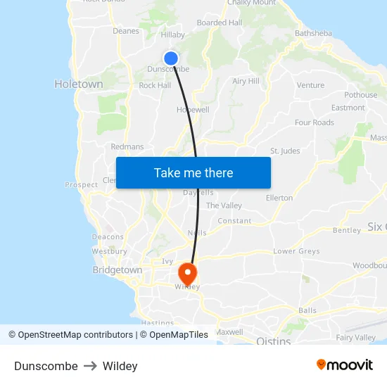 Dunscombe to Wildey map