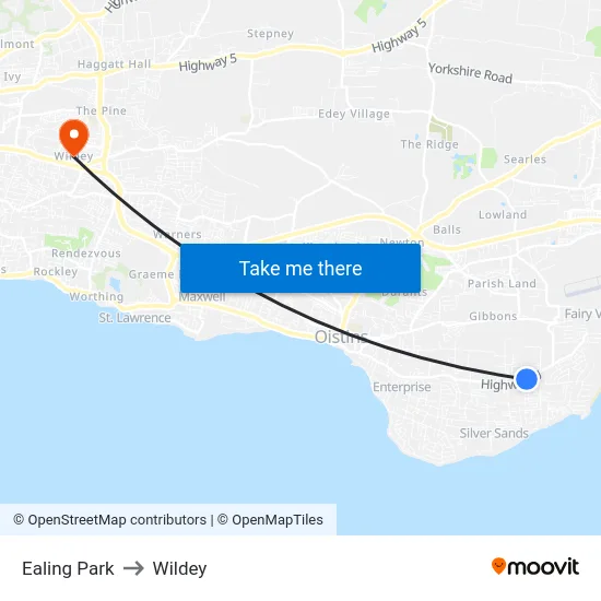 Ealing Park to Wildey map