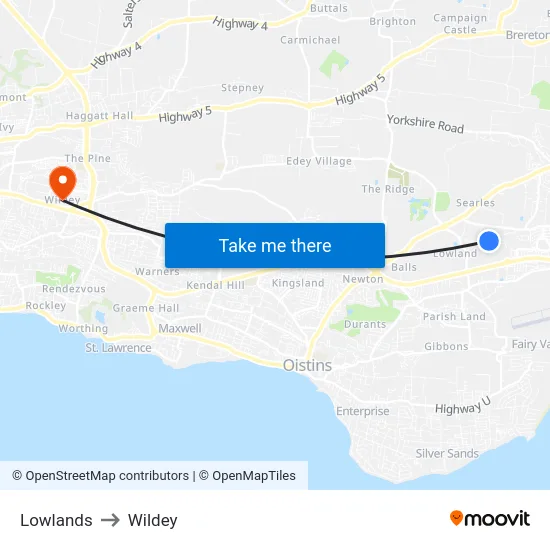 Lowlands to Wildey map