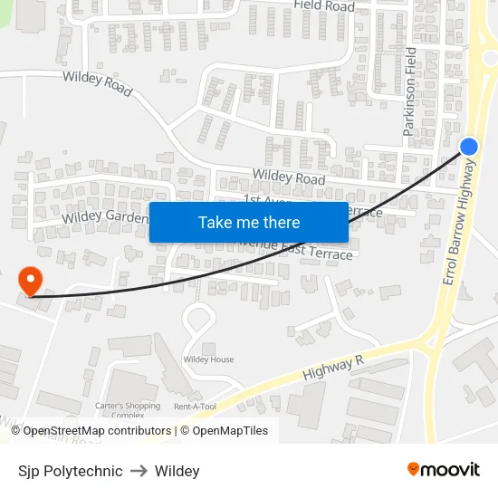 Sjp Polytechnic to Wildey map