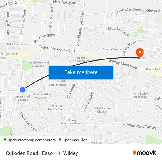 Culloden Road - Esso to Wildey map