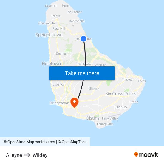 Alleyne to Wildey map