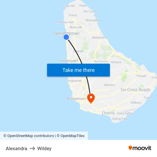 Alexandra to Wildey map
