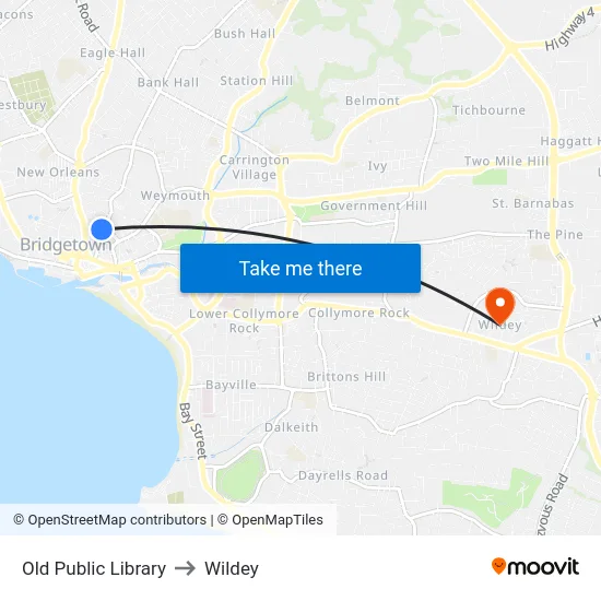 Old Public Library to Wildey map