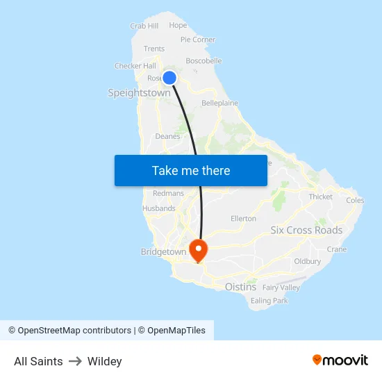 All Saints to Wildey map