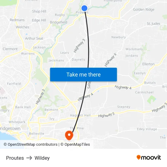 Proutes to Wildey map