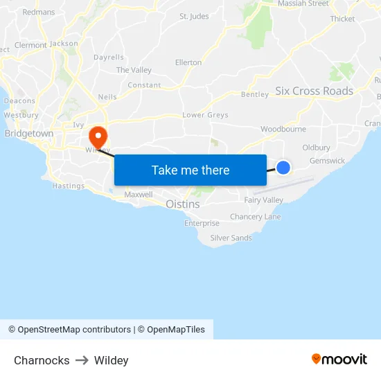 Charnocks to Wildey map