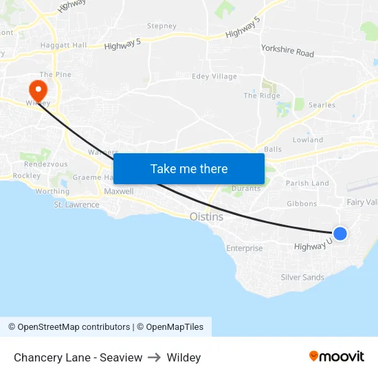Chancery Lane - Seaview to Wildey map