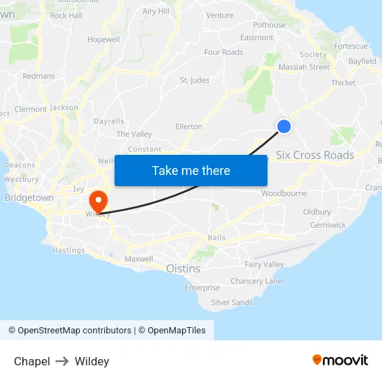 Chapel to Wildey map