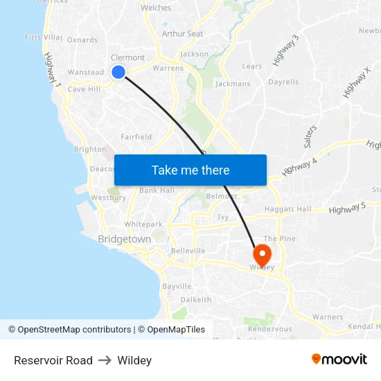 Reservoir Road to Wildey map