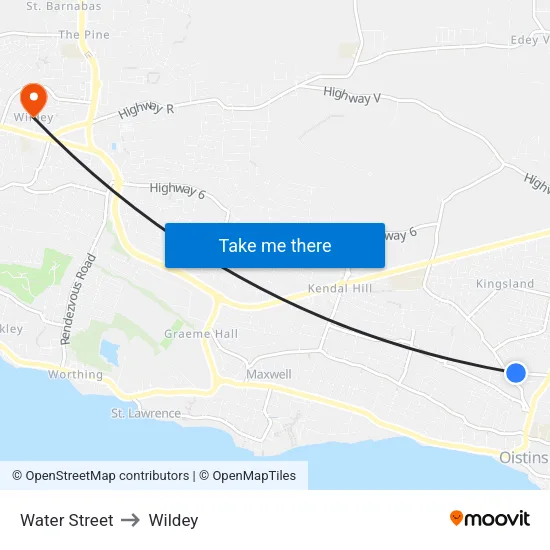 Water Street to Wildey map