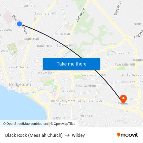 Black Rock (Messiah Church) to Wildey map