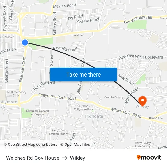 Welches Rd-Gov House to Wildey map