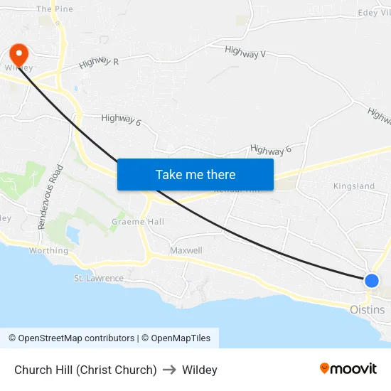 Church Hill (Christ Church) to Wildey map