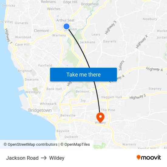 Jackson Road to Wildey map