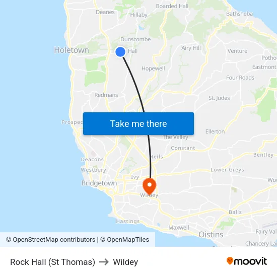 Rock Hall (St Thomas) to Wildey map