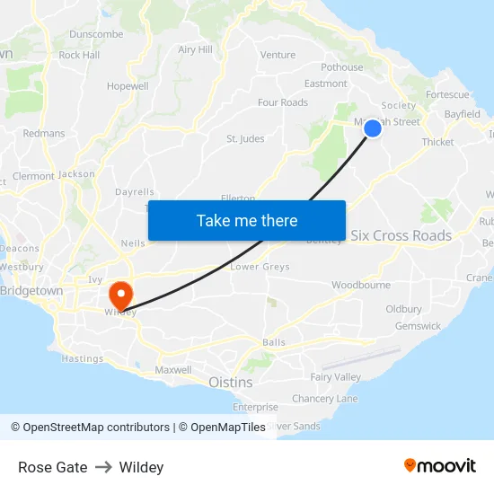 Rose Gate to Wildey map