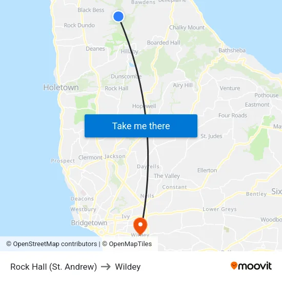 Rock Hall (St. Andrew) to Wildey map