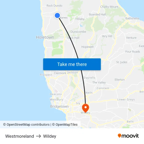 Westmoreland to Wildey map