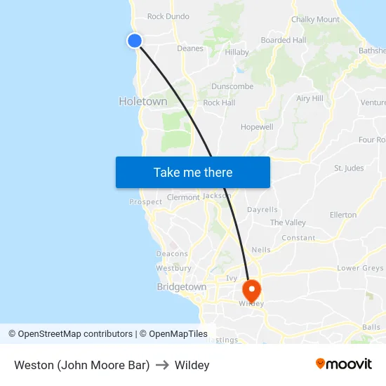 Weston (John Moore Bar) to Wildey map