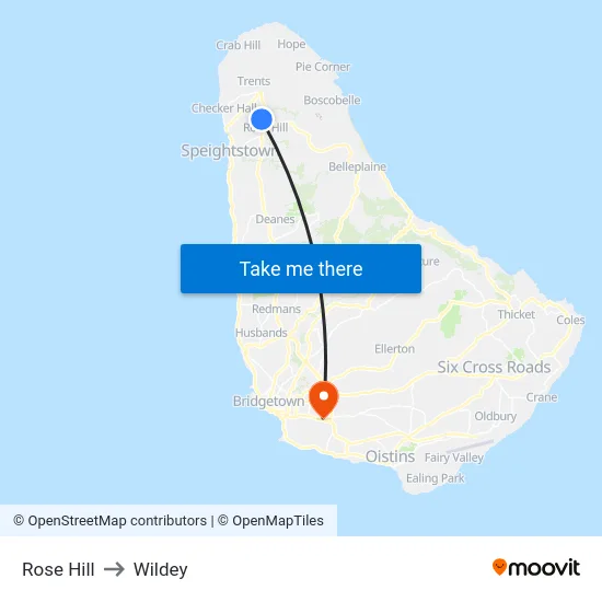 Rose Hill to Wildey map