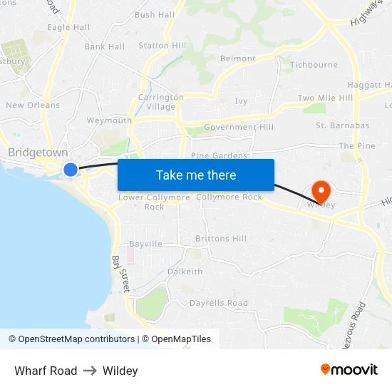 Wharf Road to Wildey map