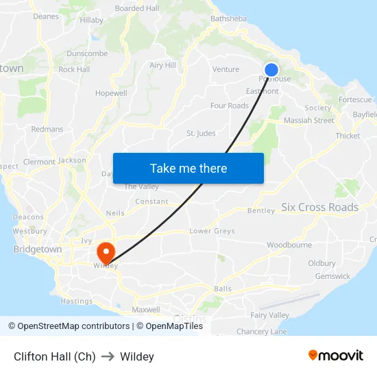 Clifton Hall (Ch) to Wildey map
