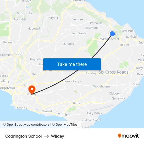 Codrington School to Wildey map