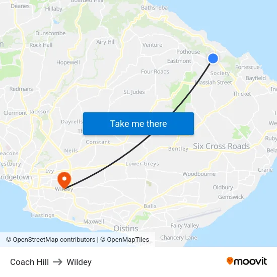 Coach Hill to Wildey map
