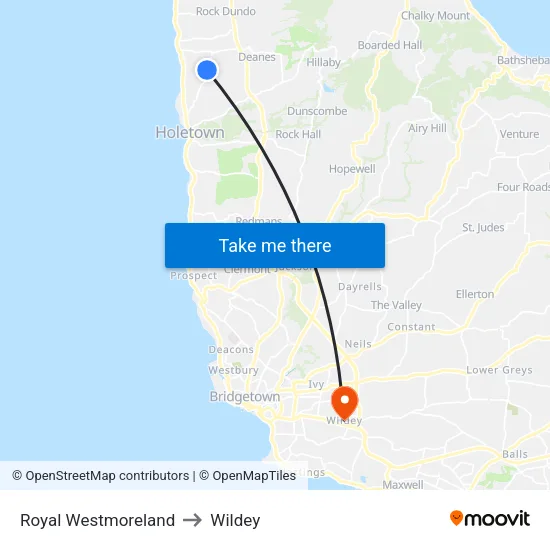 Royal Westmoreland to Wildey map
