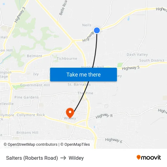 Salters (Roberts Road) to Wildey map