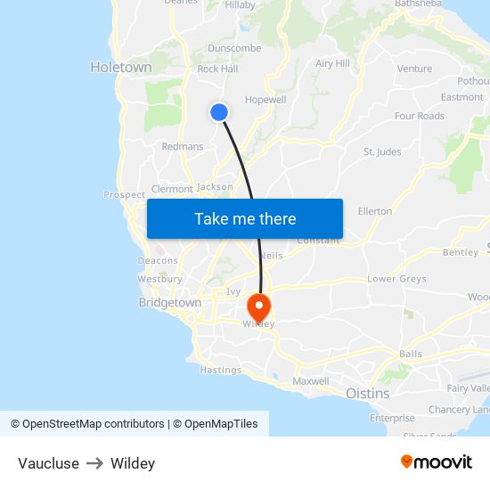Vaucluse to Wildey map