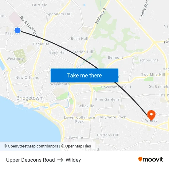 Upper Deacons Road to Wildey map