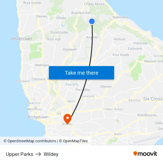 Upper Parks to Wildey map