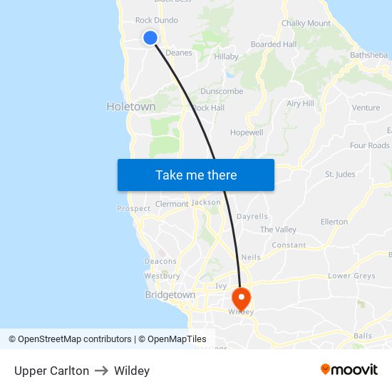 Upper Carlton to Wildey map