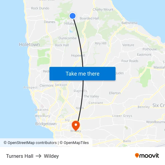 Turners Hall to Wildey map