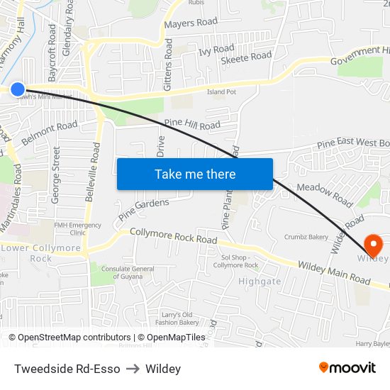Tweedside Rd-Esso to Wildey map
