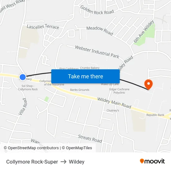 Collymore Rock-Super to Wildey map