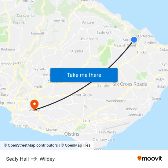 Sealy Hall to Wildey map