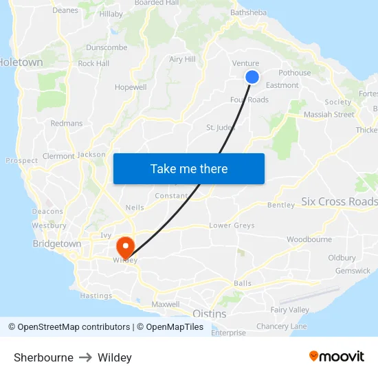 Sherbourne to Wildey map