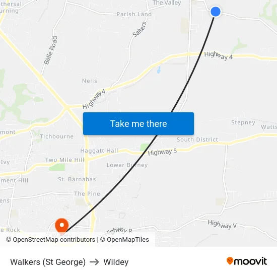 Walkers (St George) to Wildey map