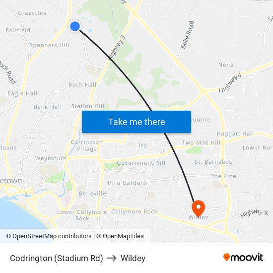 Codrington (Stadium Rd) to Wildey map