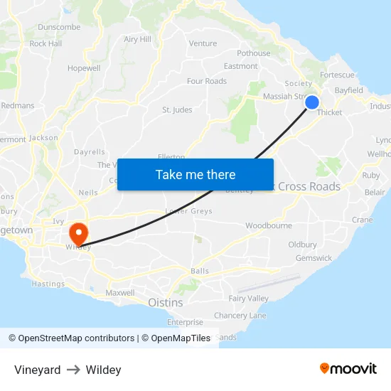 Vineyard to Wildey map