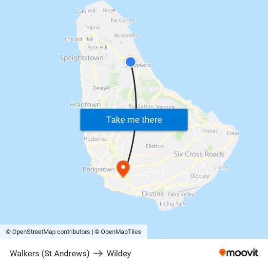 Walkers (St Andrews) to Wildey map