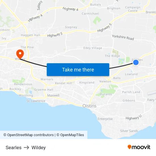 Searles to Wildey map